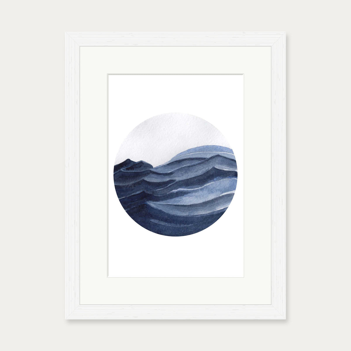 Watercolour Blue Seascape Art Print — 30 x 40 cm — White Frame