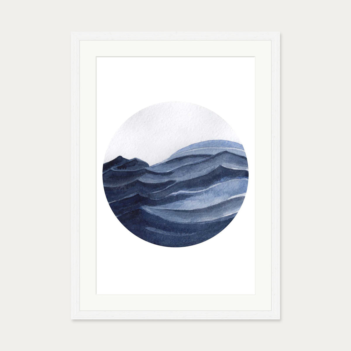 Watercolour Blue Seascape Art Print — 50 x 70 cm — White Frame