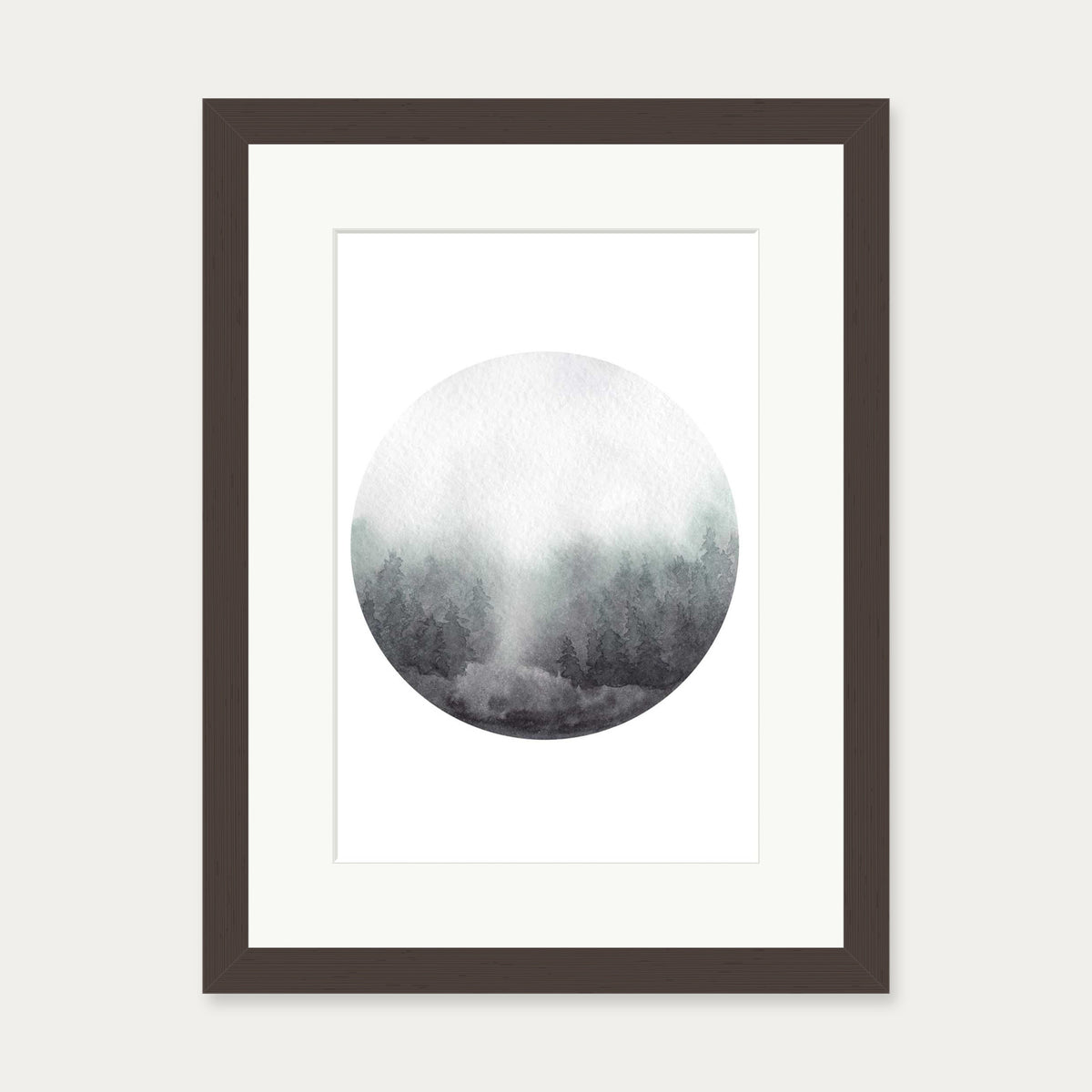 Watercolour Forest At Dawn Art Print — 30 x 40 cm — Brown Frame