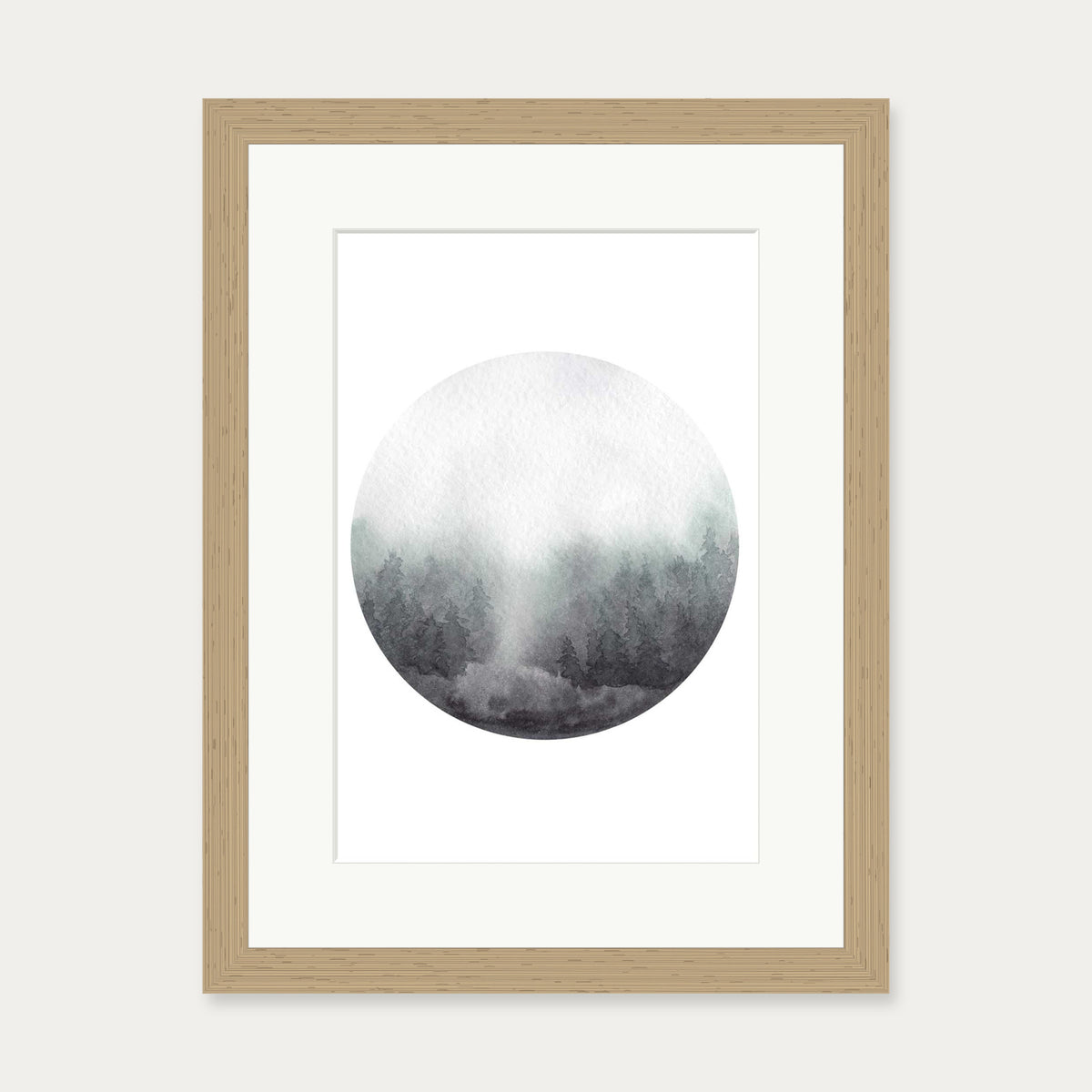 Watercolour Forest At Dawn Art Print — 30 x 40 cm — Oak Frame