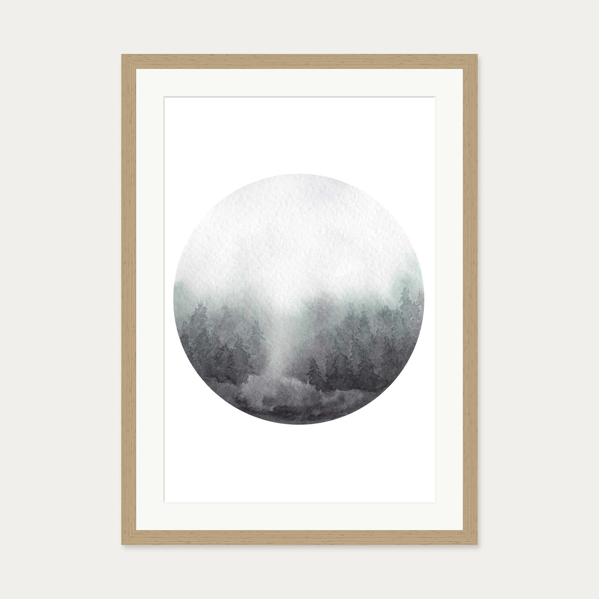 Watercolour Forest At Dawn Art Print — 50 x 70 cm — Oak Frame