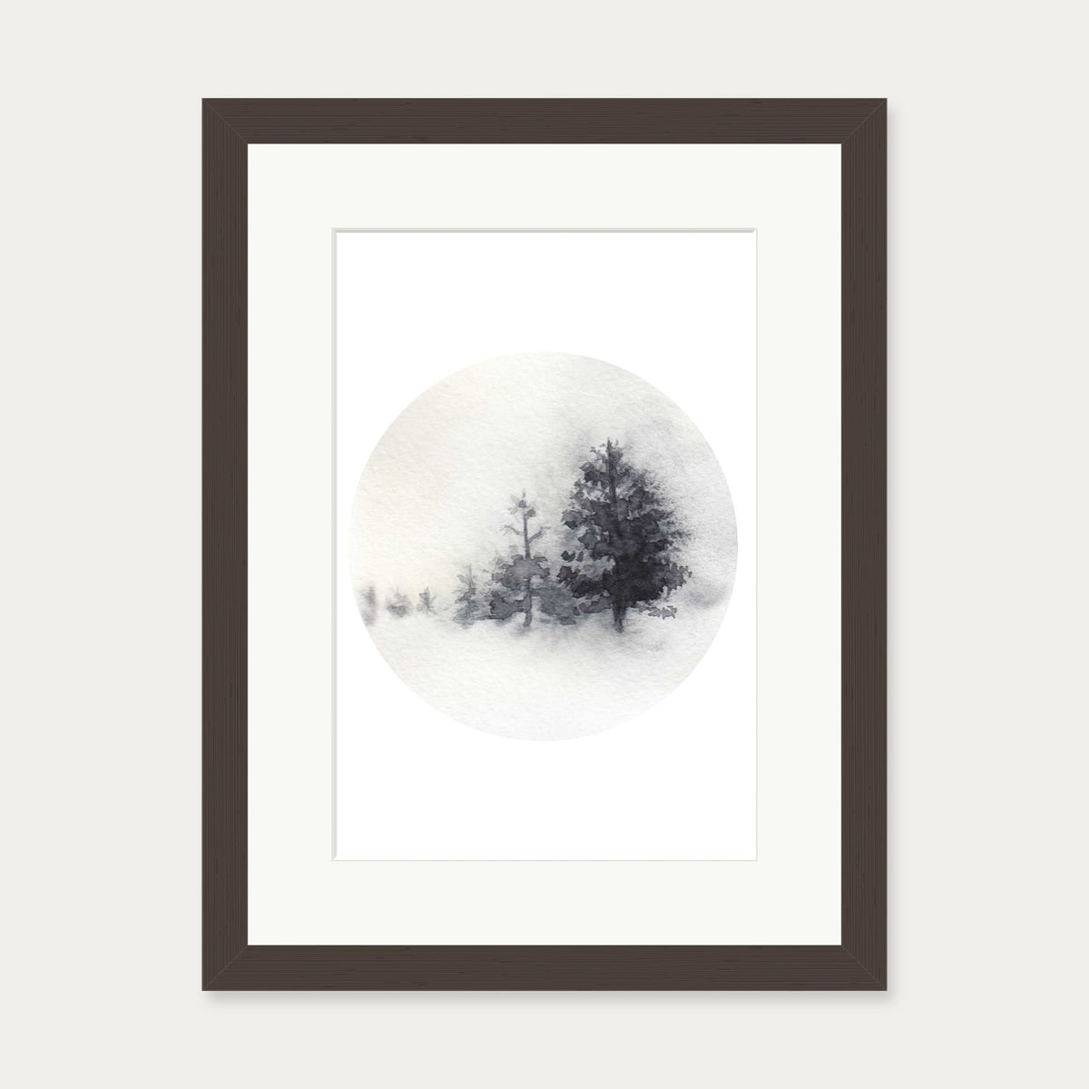 Watercolour Forest In Winter Art Print — 30 x 40 cm — Brown Frame