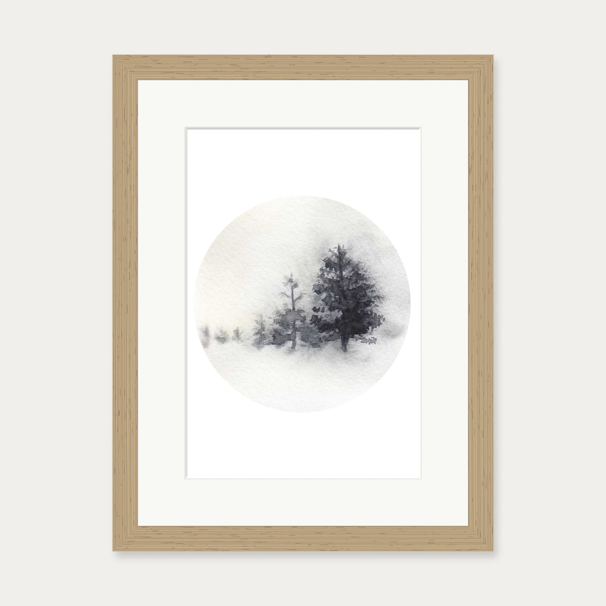 Watercolour Forest In Winter Art Print — 30 x 40 cm — Oak Frame