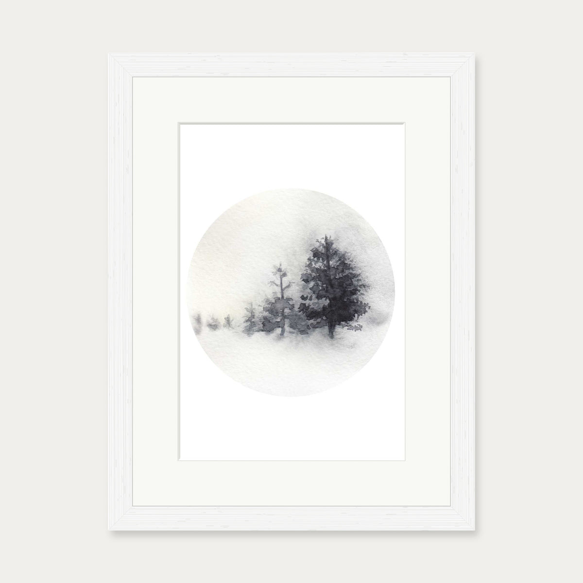 Watercolour Forest In Winter Art Print — 30 x 40 cm — White Frame