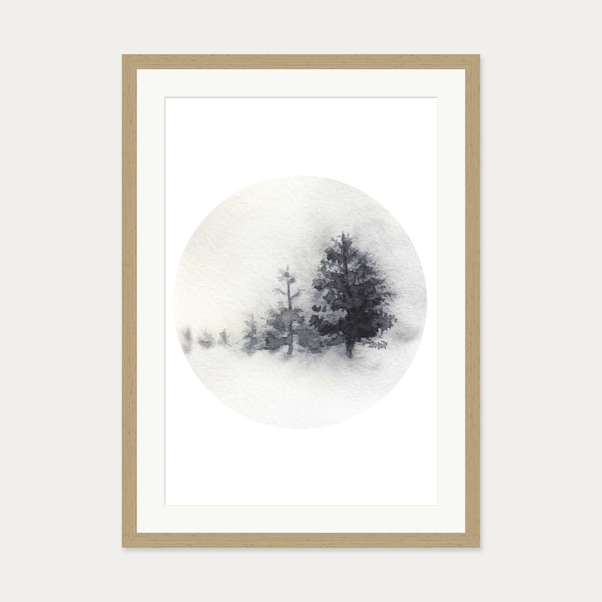 Watercolour Forest In Winter Art Print — 50 x 70 cm — Oak Frame