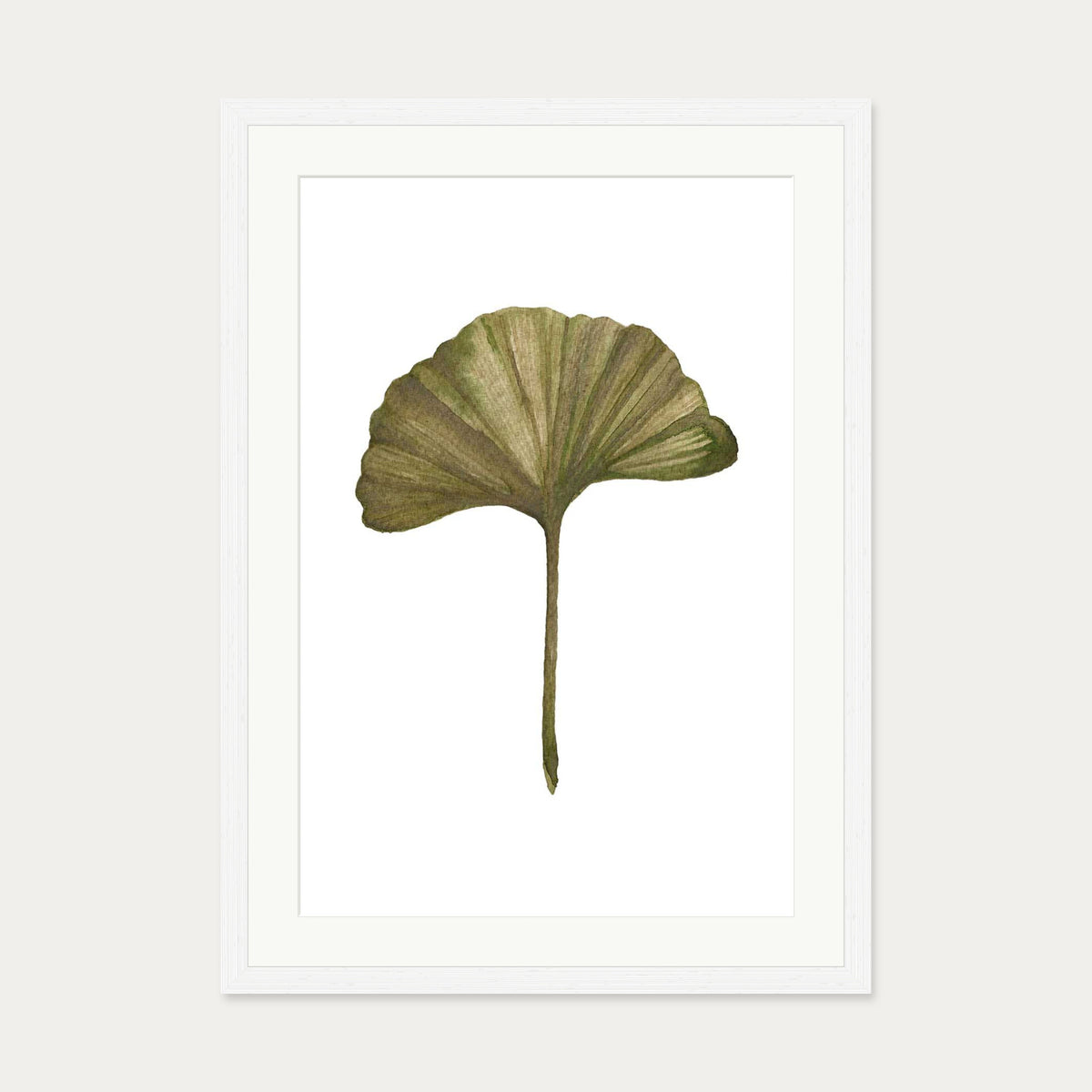 Watercolour Ginkgo Leaf Art Print — 50 x 70 cm — White Frame