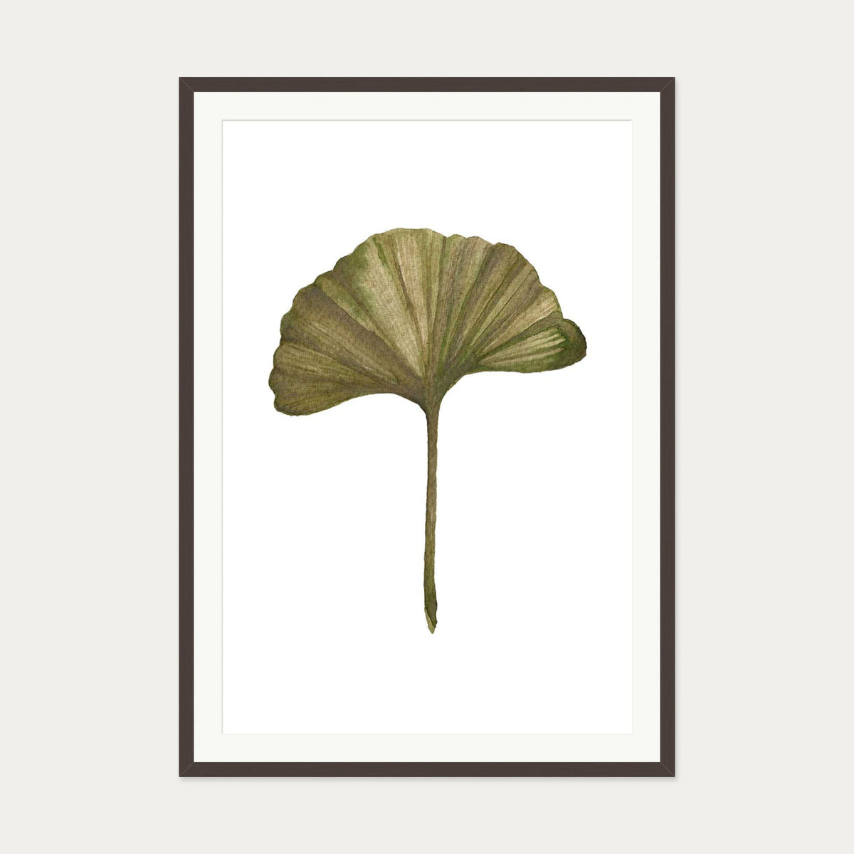 Watercolour Ginkgo Leaf Art Print — 70 x 100 cm — Brown Frame