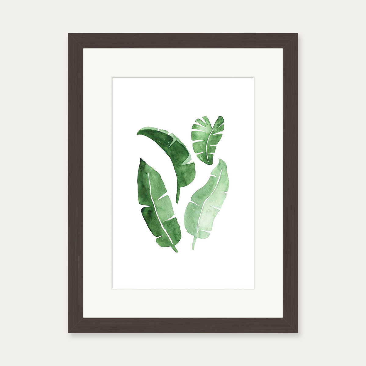 Watercolour Leaves Art Print — 30 x 40 cm — Brown Frame