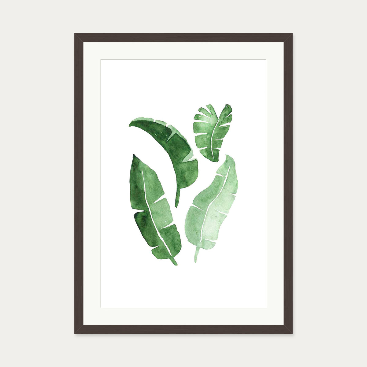 Watercolour Leaves Art Print — 50 x 70 cm — Brown Frame
