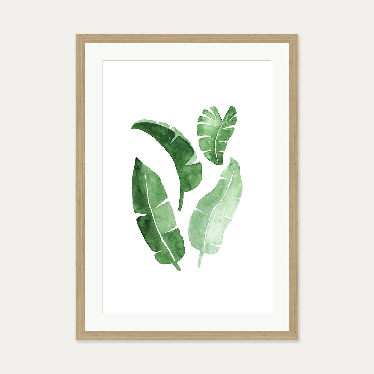 Watercolour Leaves Art Print — 50 x 70 cm — Oak Frame