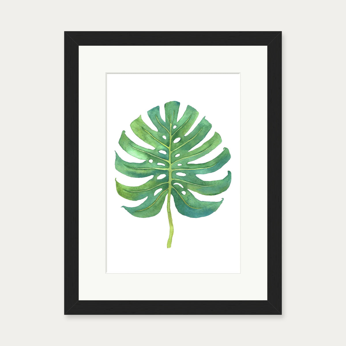 Watercolour Monstera Leaf Art Print — 30 x 40 cm — Black Frame