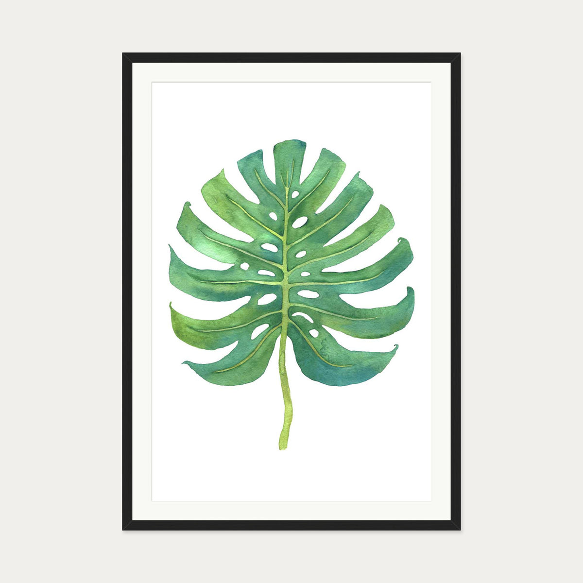 Watercolour Monstera Leaf Art Print — 70 x 100 cm — Black Frame