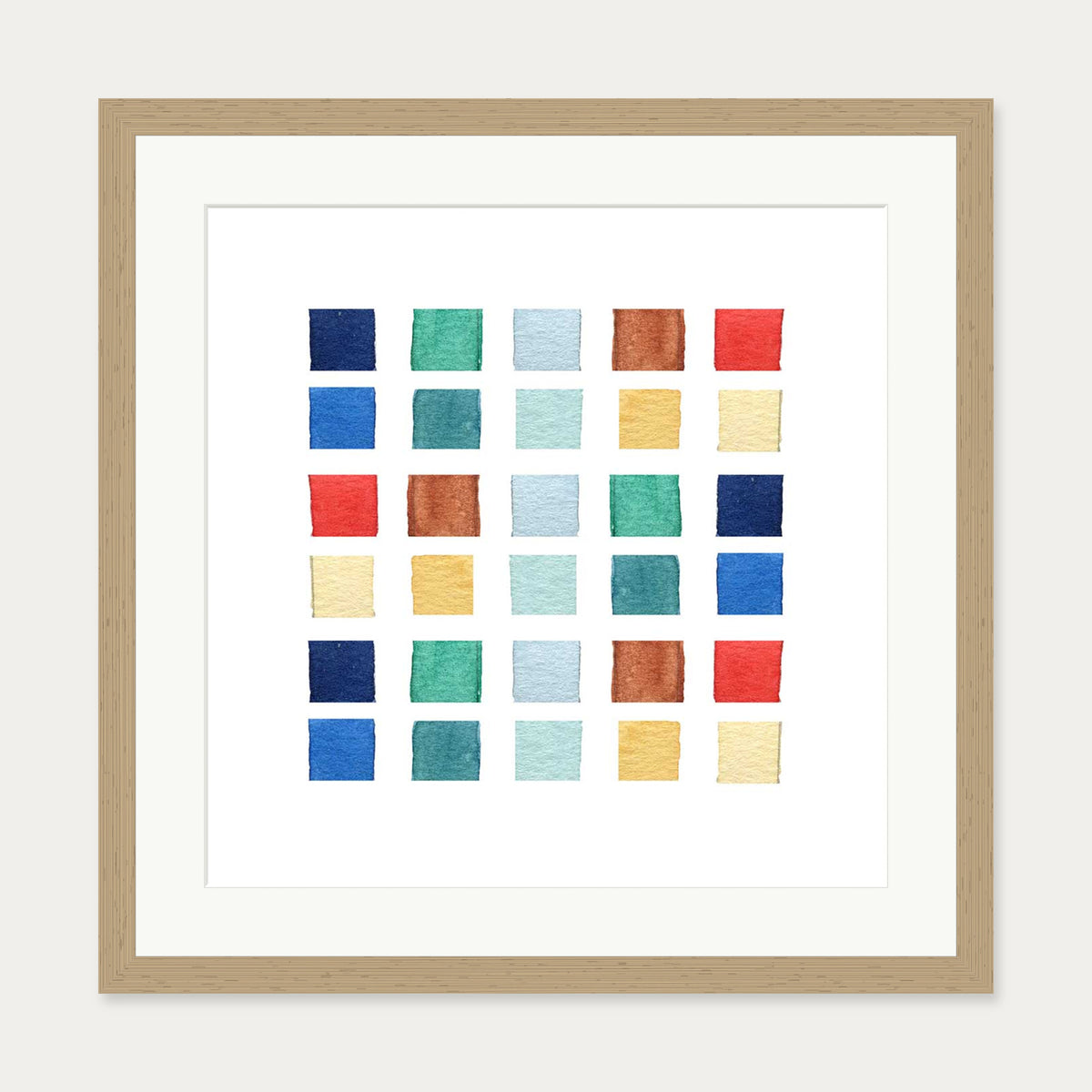 Watercolour Swatches Art Print — 50 x 50 cm — Oak Frame