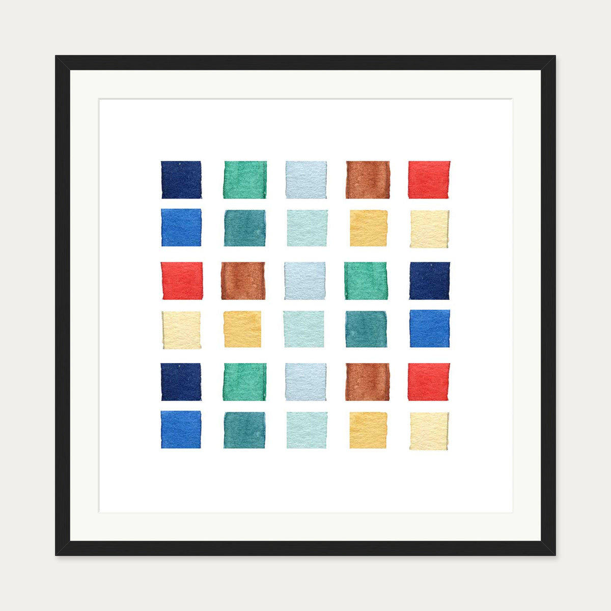 Watercolour Swatches Art Print — 70 x 70 cm — Black Frame