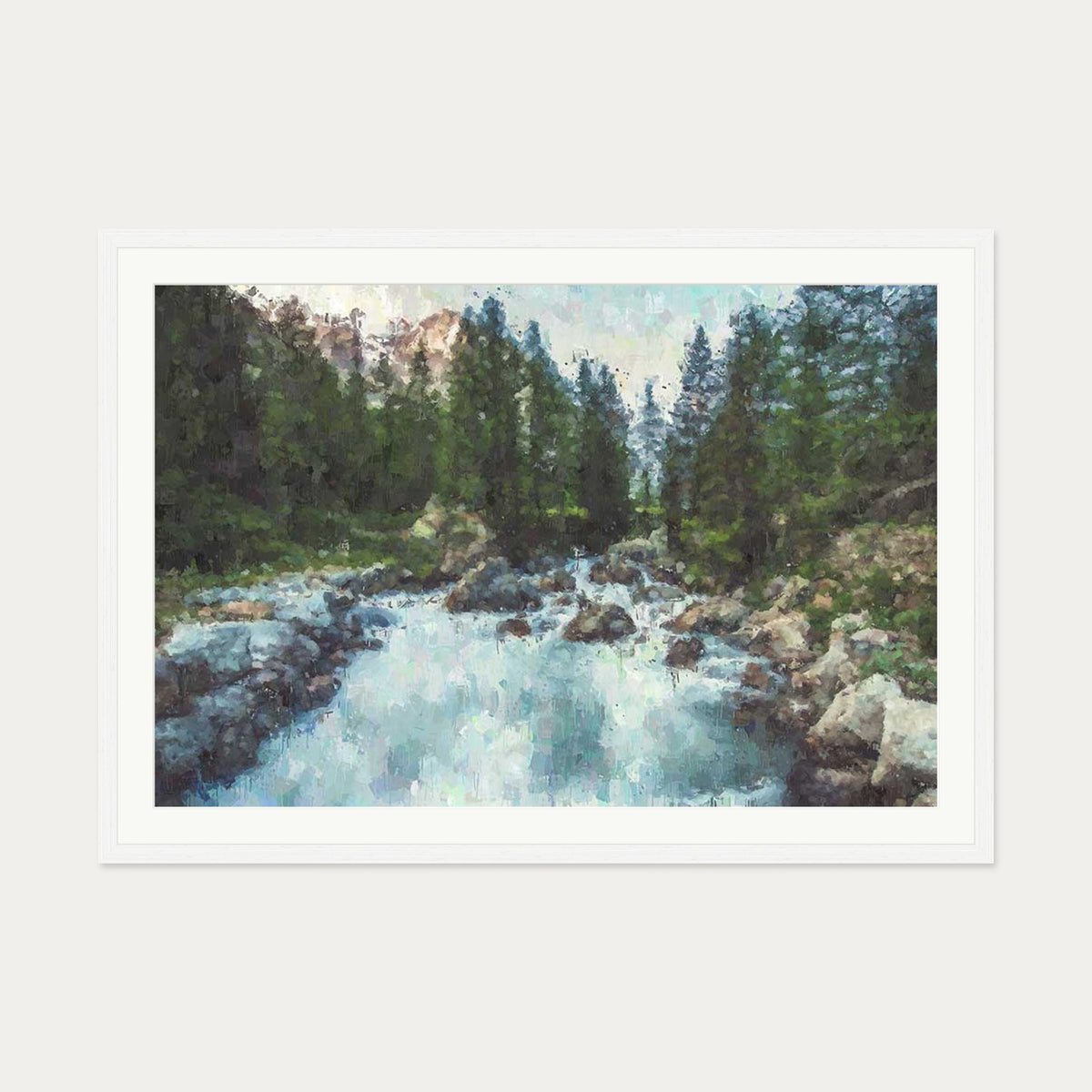 Waterfall In The Forest Art Print — 70 x 100 cm — White Frame