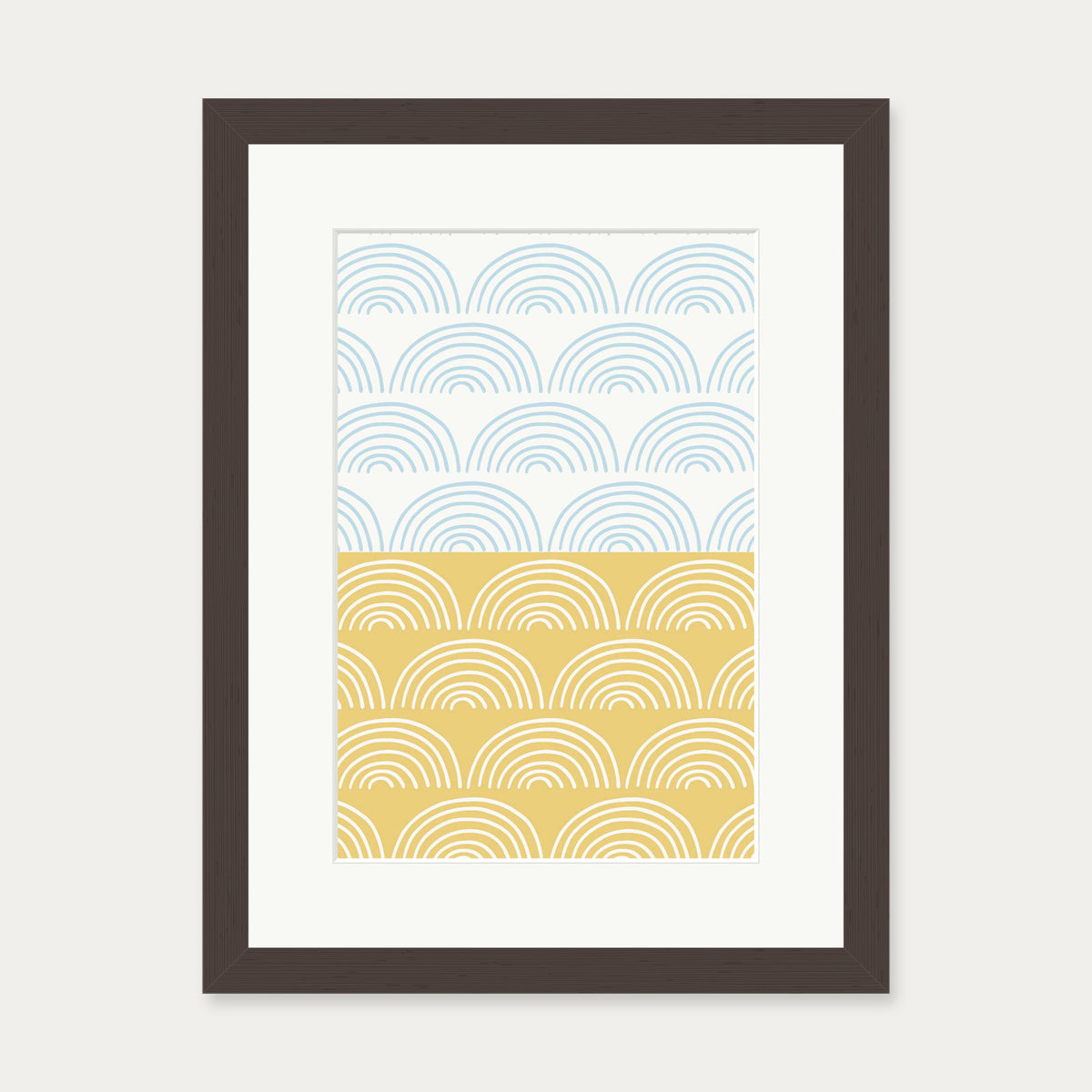 Waves Pattern Yellow & Blue Art Print — 30 x 40 cm — Brown Frame
