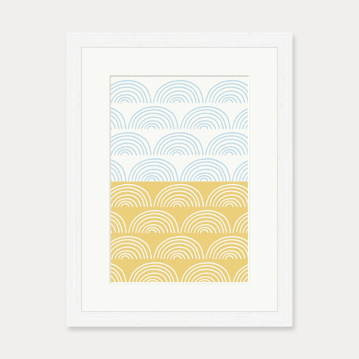 Waves Pattern Yellow & Blue Art Print — 30 x 40 cm — White Frame