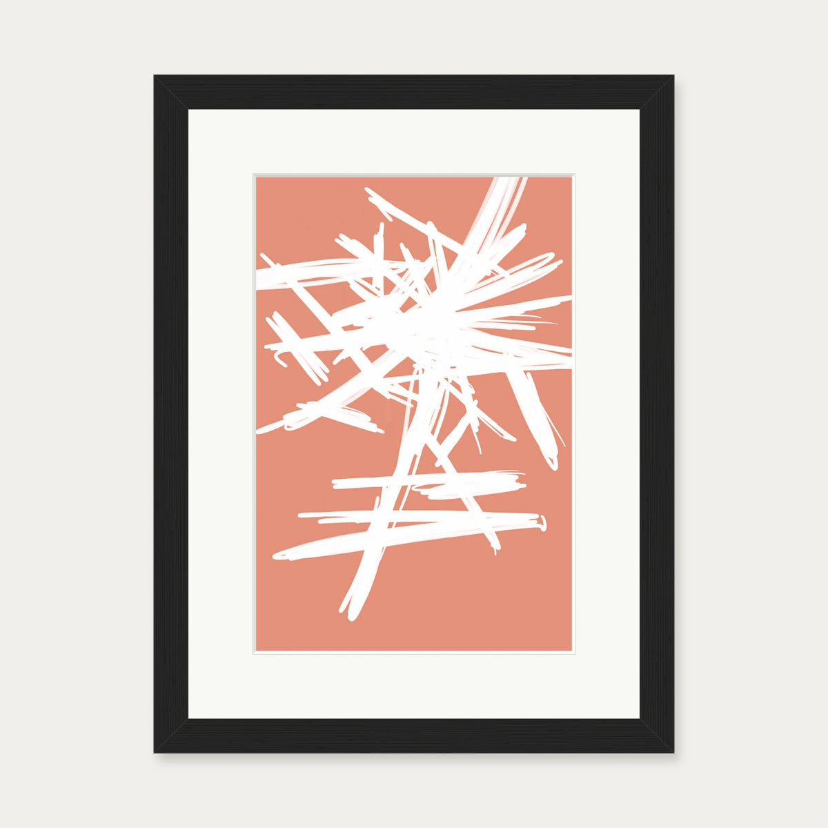 White And Orange Sketch Art Print — 30 x 40 cm — Black Frame