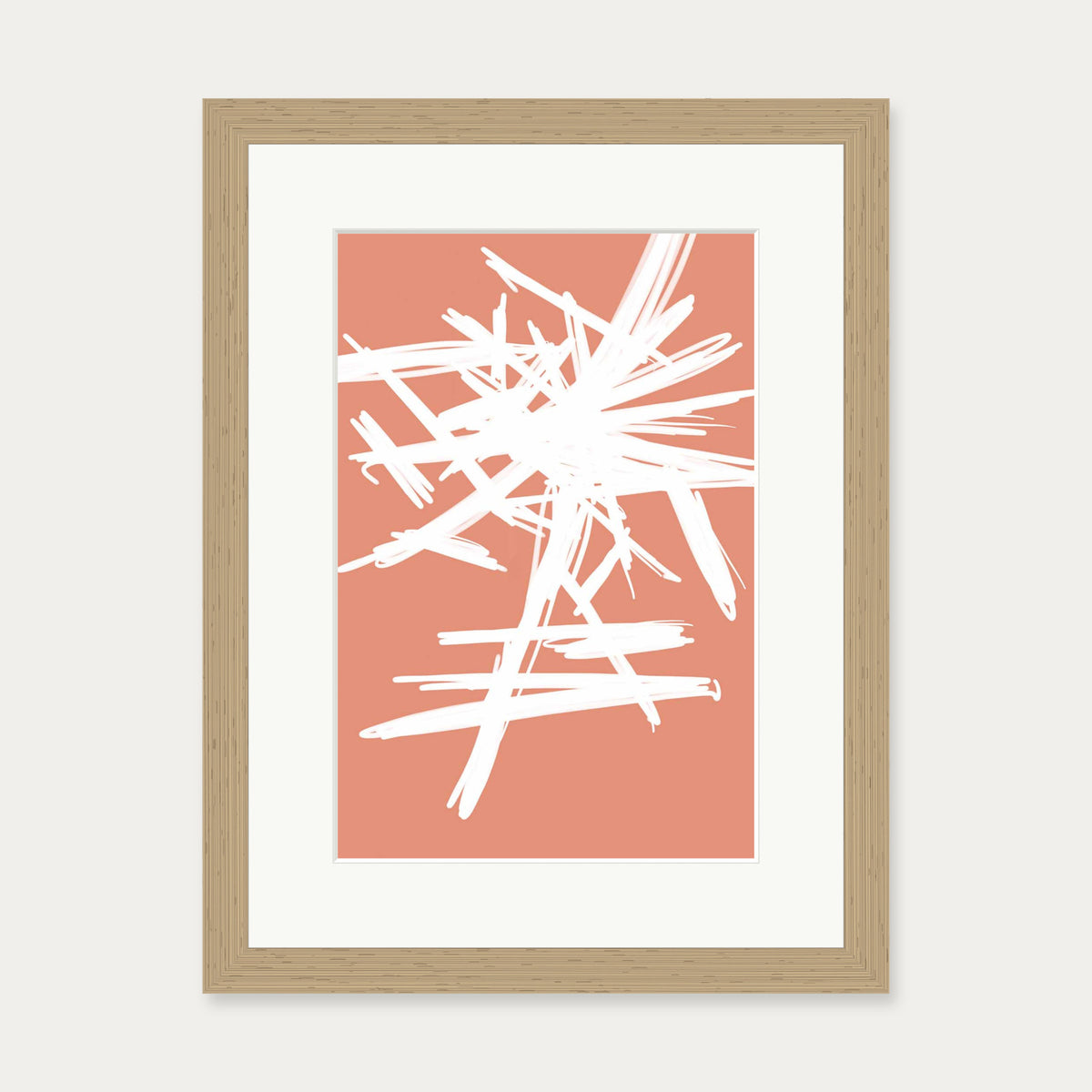 White And Orange Sketch Art Print — 30 x 40 cm — Oak Frame