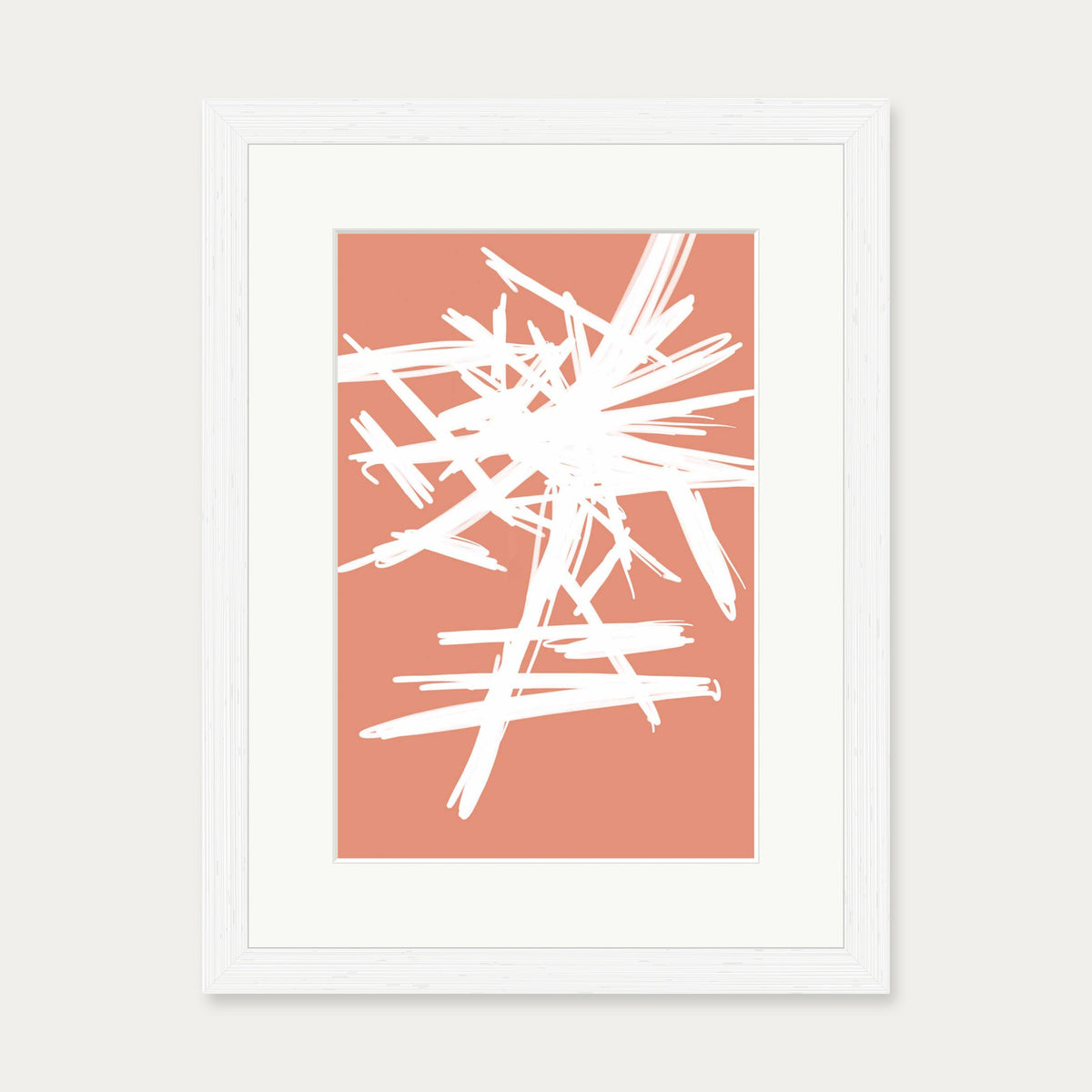 White And Orange Sketch Art Print — 30 x 40 cm — White Frame
