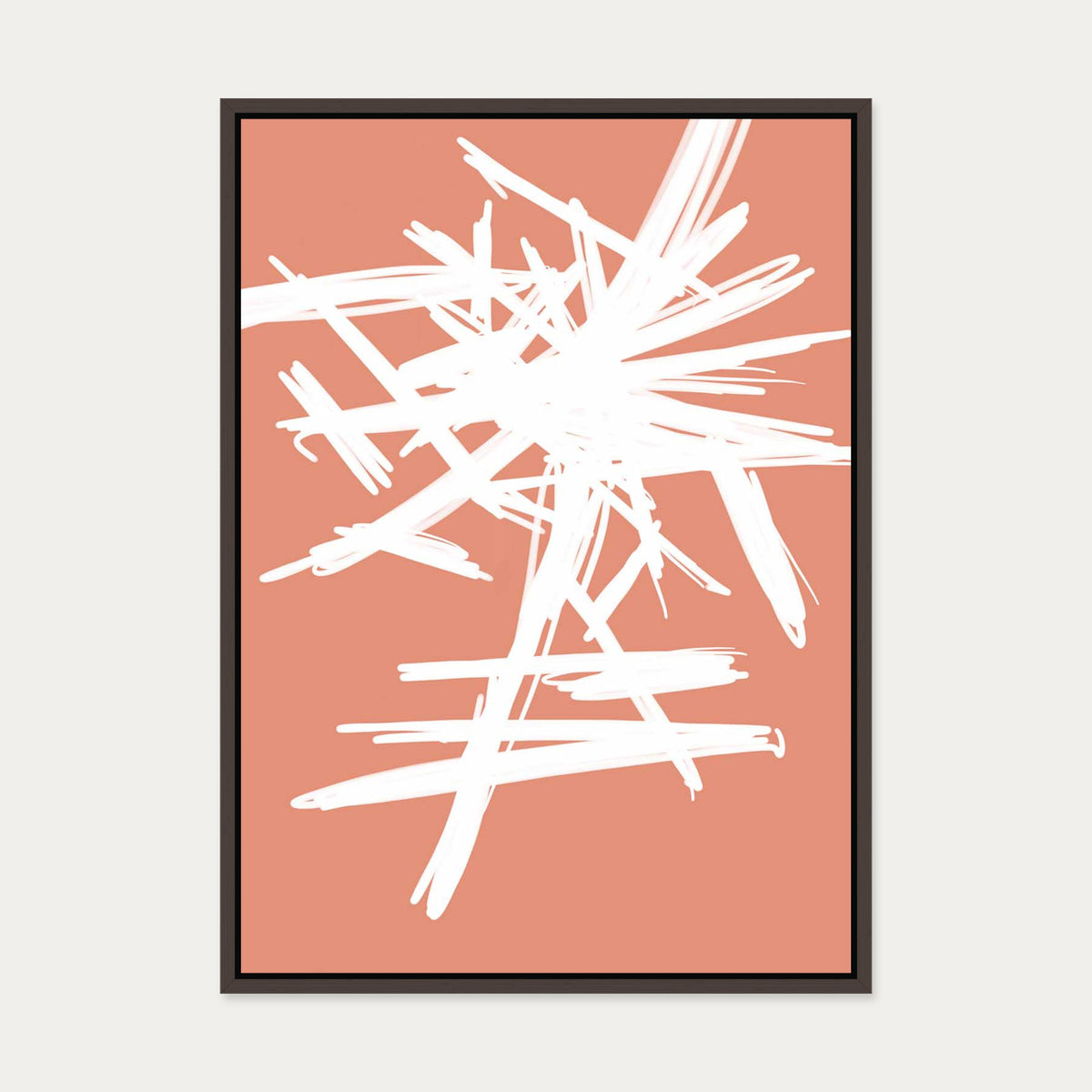 White And Orange Sketch Canvas Art — 50 x 70 cm — Brown Frame