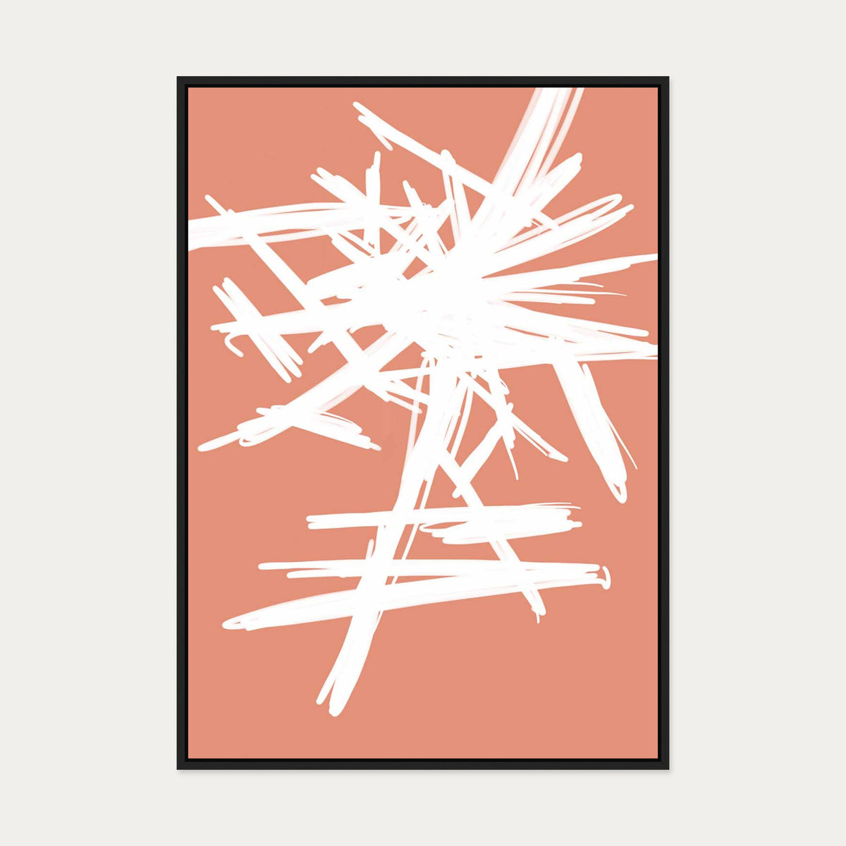 White And Orange Sketch Canvas Art — 70 x 100 cm — Black Frame