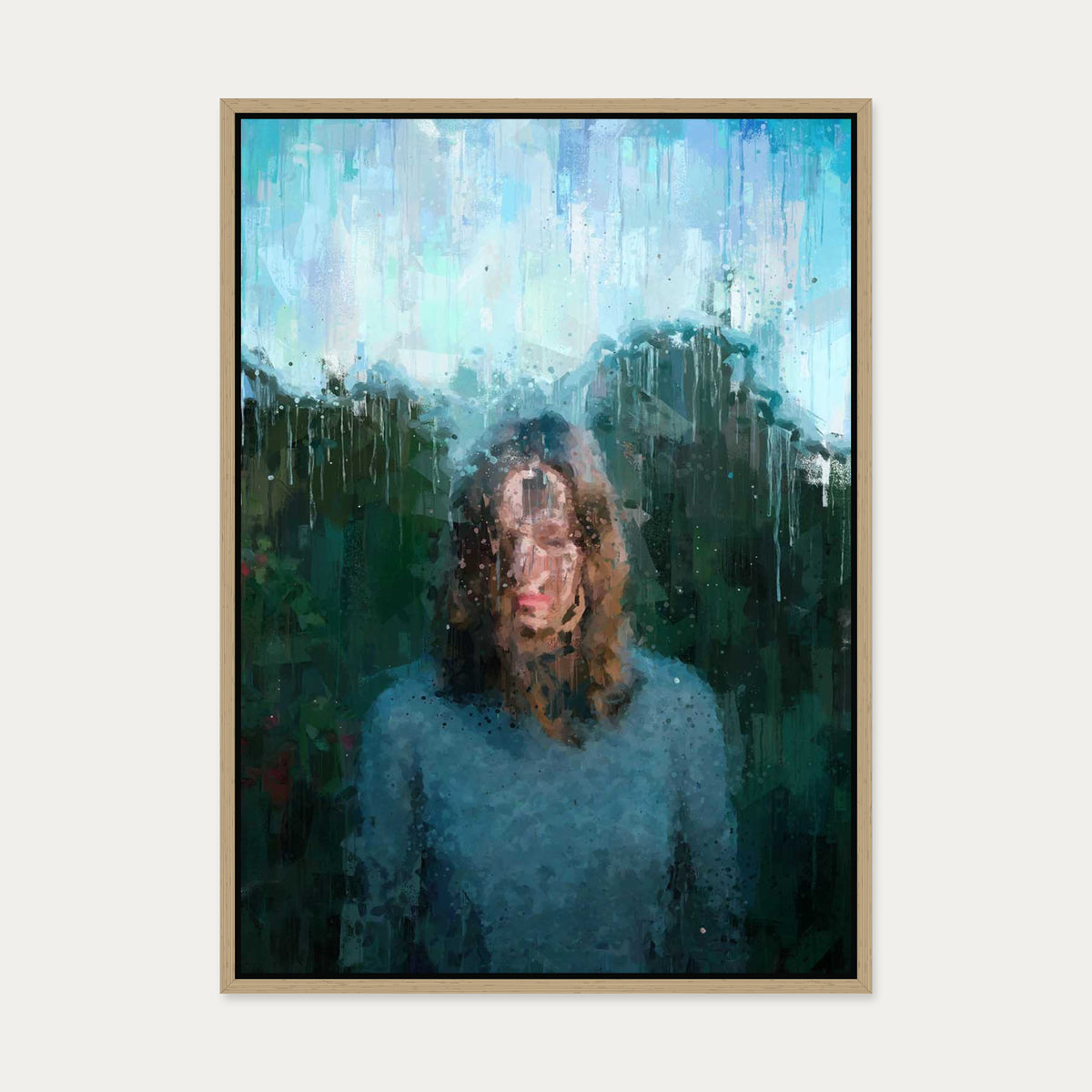 Woman Standing Portrait Canvas Art — 50 x 70 cm — Oak Frame