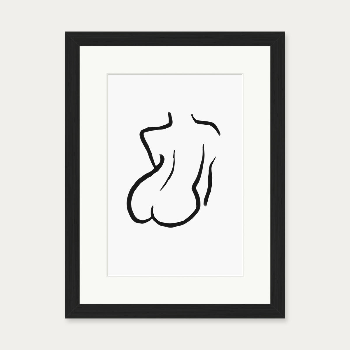 Woman's Back Mono Illustration Line Art Print — 30 x 40 cm — Black Frame