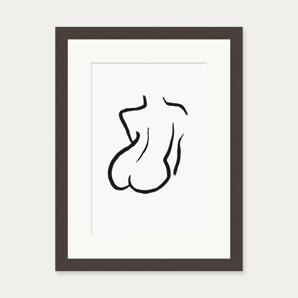 Woman's Back Mono Illustration Line Art Print — 30 x 40 cm — Brown Frame