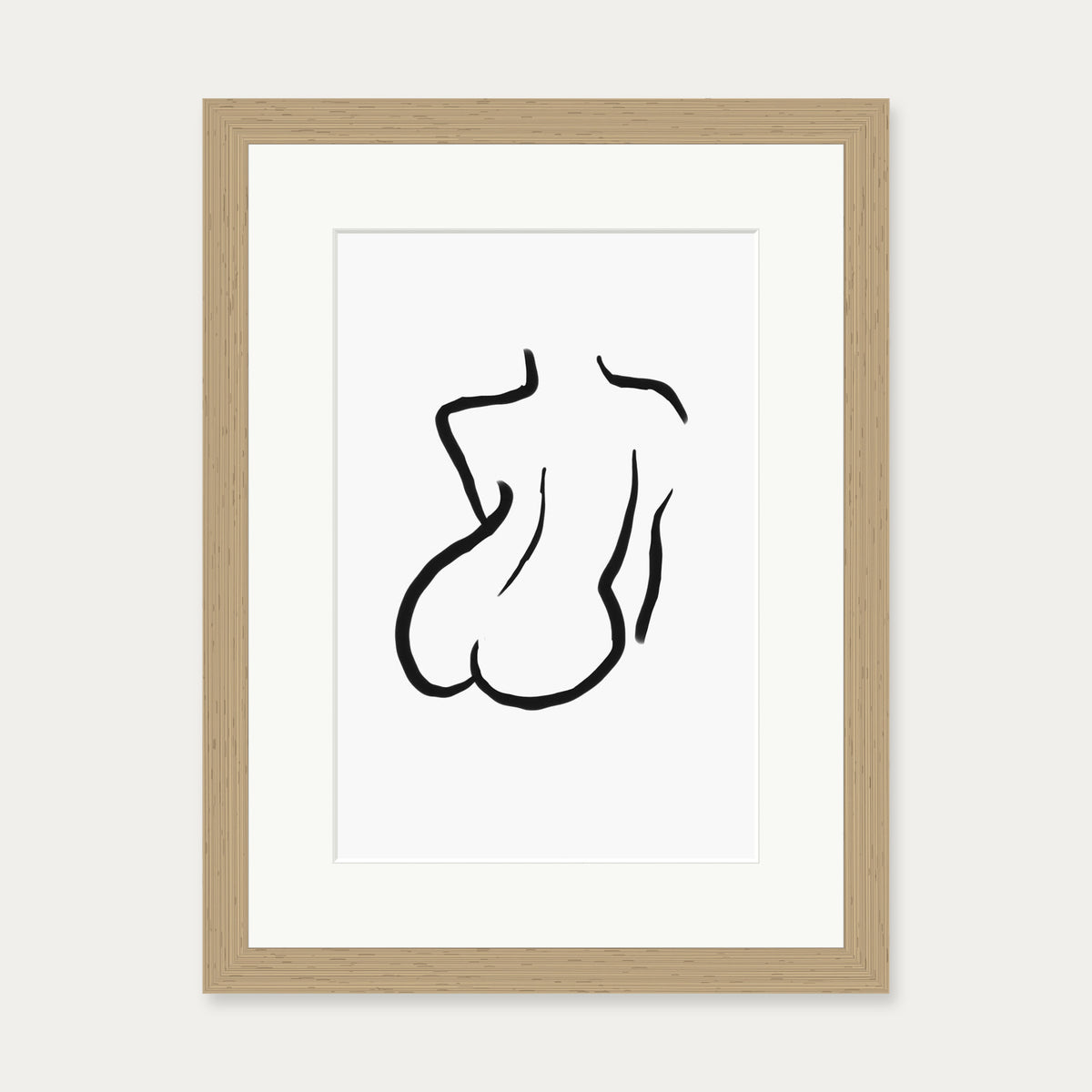 Woman's Back Mono Illustration Line Art Print — 30 x 40 cm — Oak Frame