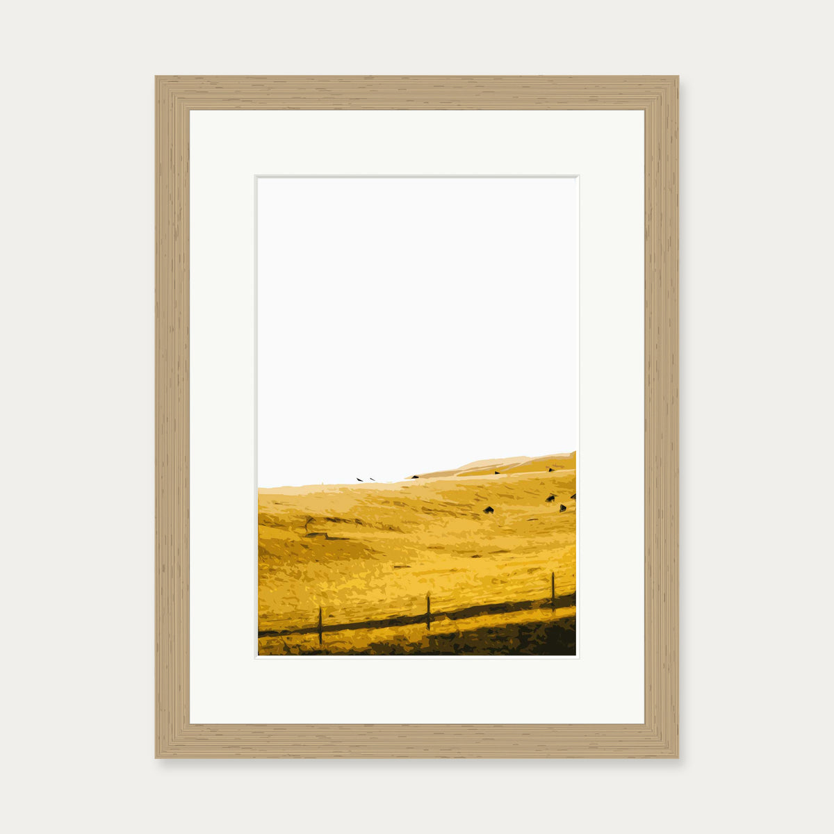 Yellow Fields Of Gold Art Print — 30 x 40 cm — Oak Frame