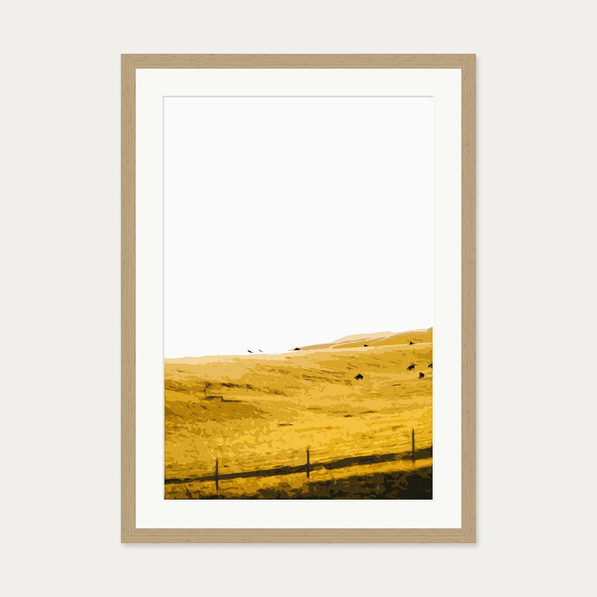 Yellow Fields Of Gold Art Print — 50 x 70 cm — Oak Frame