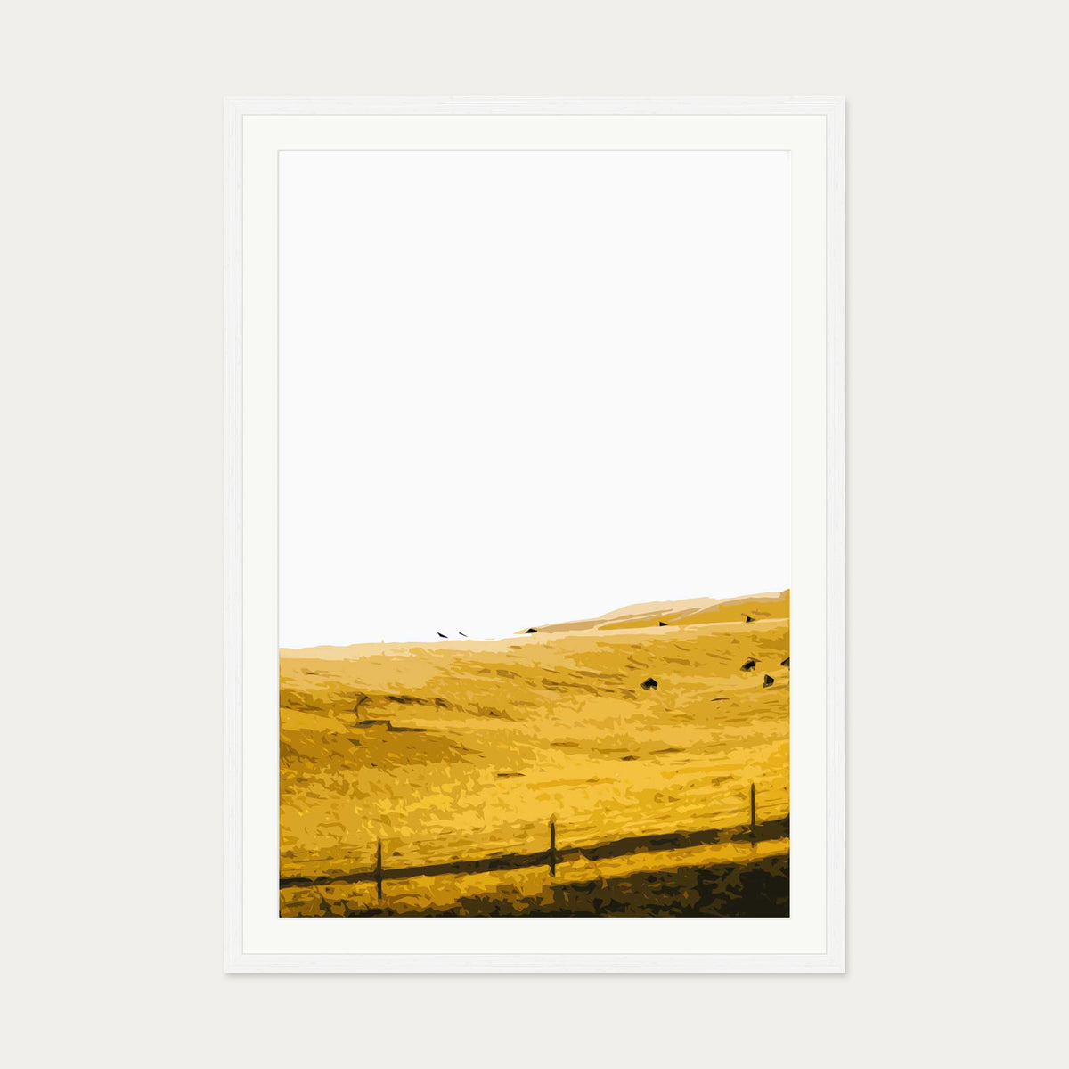 Yellow Fields Of Gold Art Print — 70 x 100 cm — White Frame