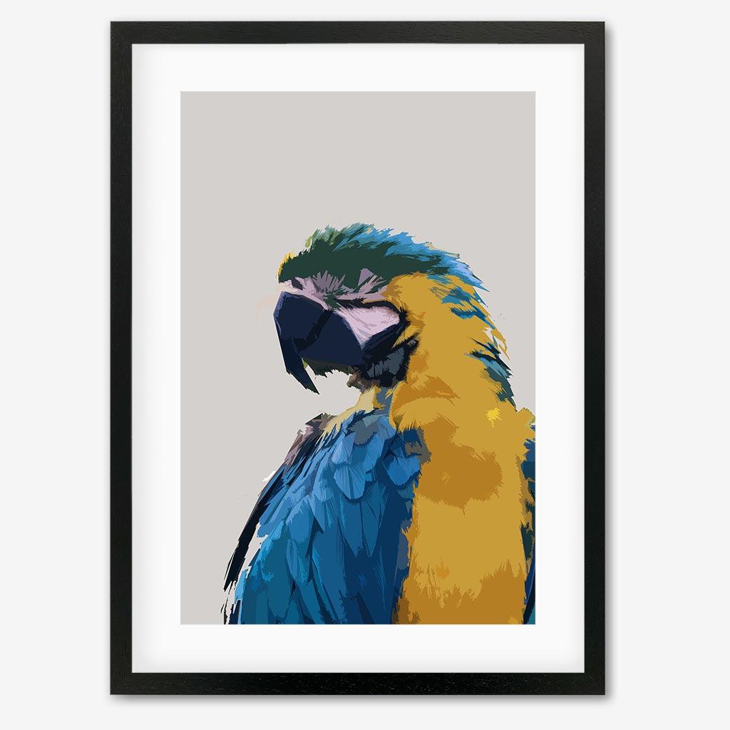 Parrot Illustrated Framed Art - Black Frame - Abstract House