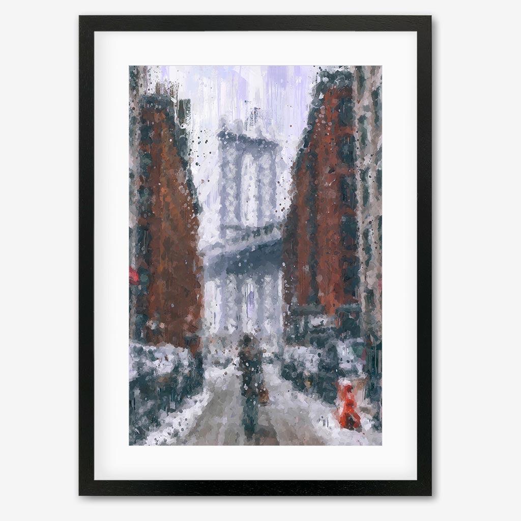 New York Snow Oil painting Art Print - Black Frame - Abstract House
