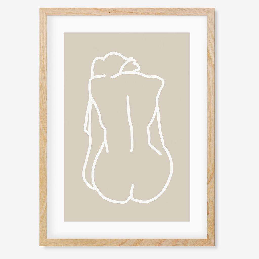 Nude Back Hand-Drawn Art Print - Oak Frame - Abstract House