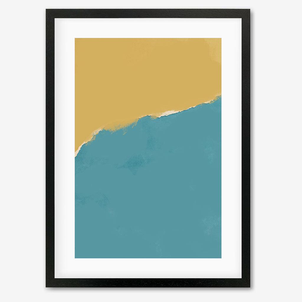 Mustard and Teal Two-Tone Framed Art - Black Frame - Abstract House