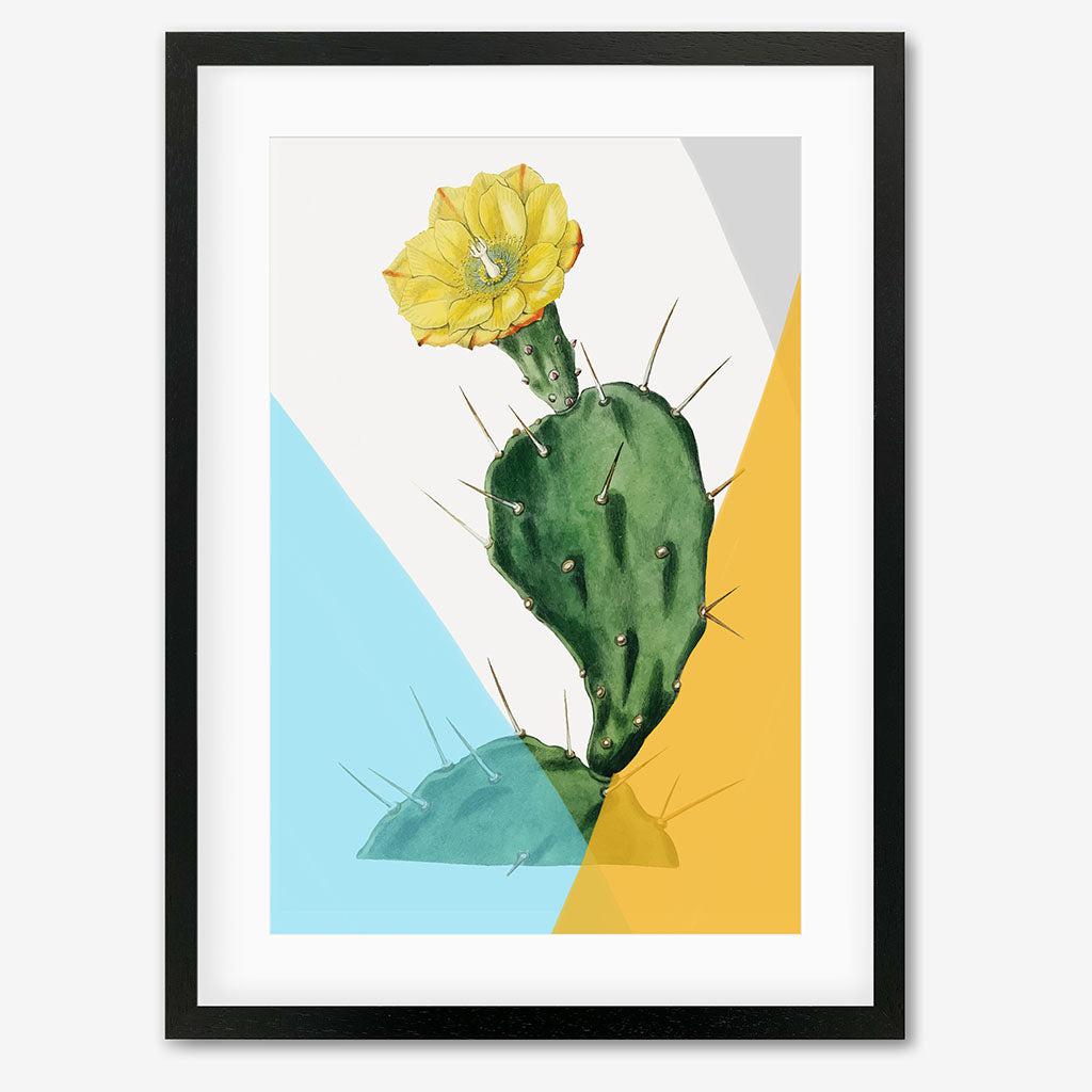 Modern Blooming Cactus Art Print - Black Frame - Abstract House
