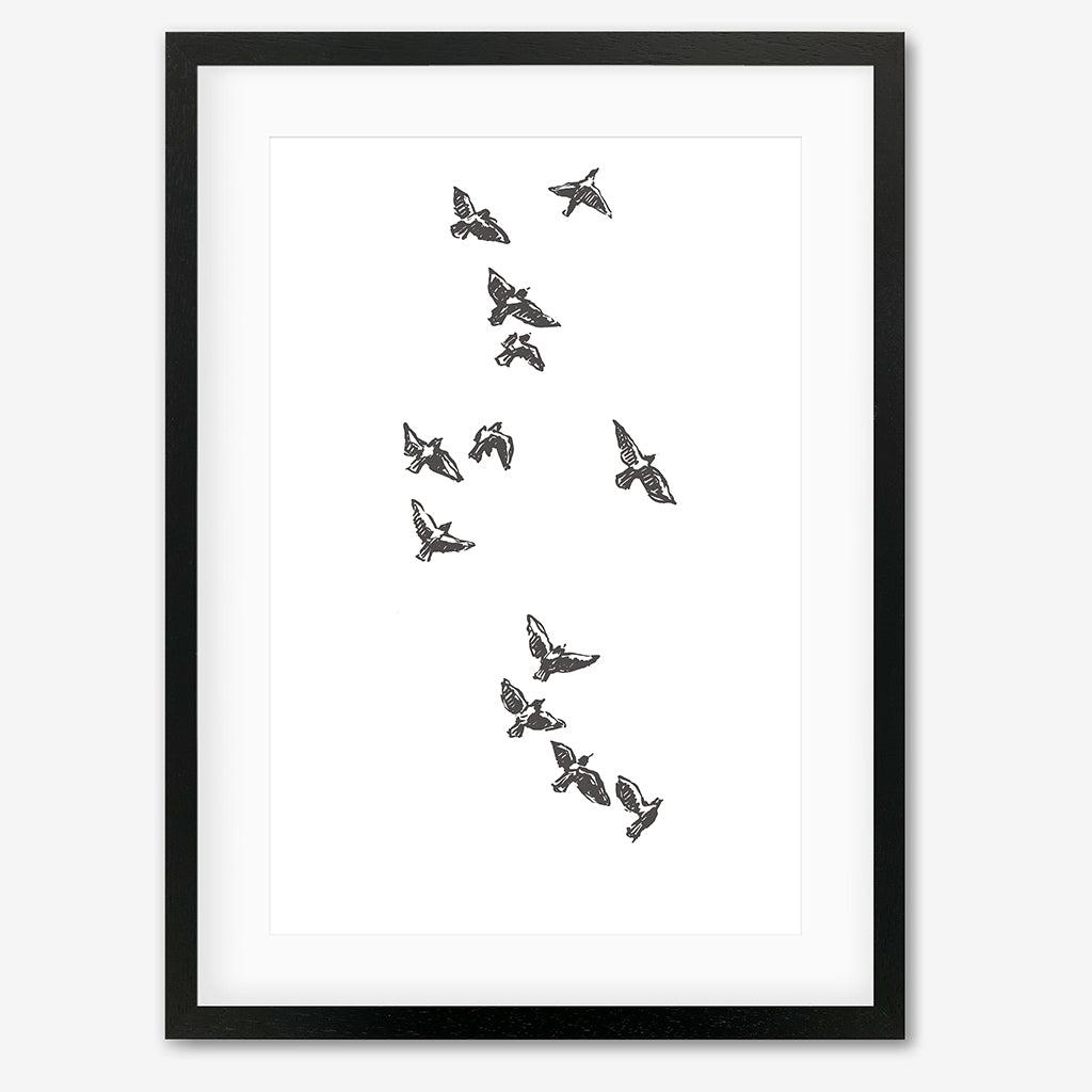 Watercolour Birds 3 Framed Art - Black Frame - Abstract House