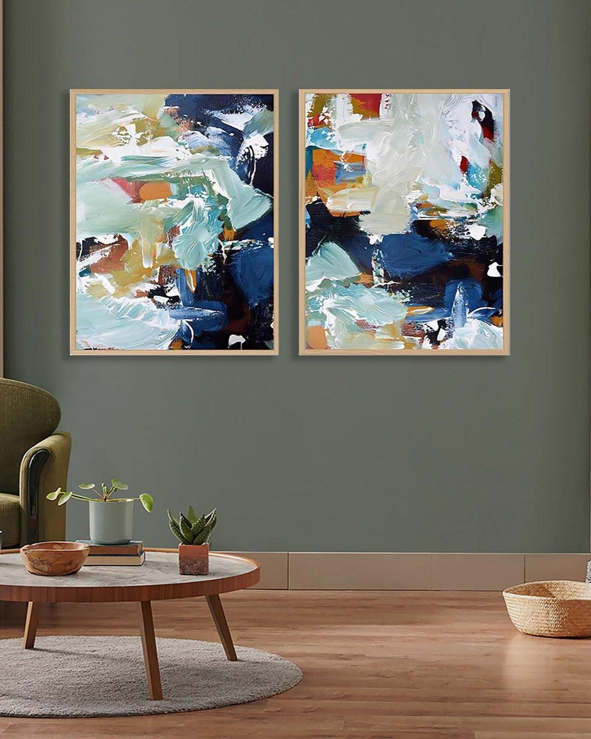 Abstract River Canvas Set Of 2-framed-Canvas Set Of 2-Abstract House