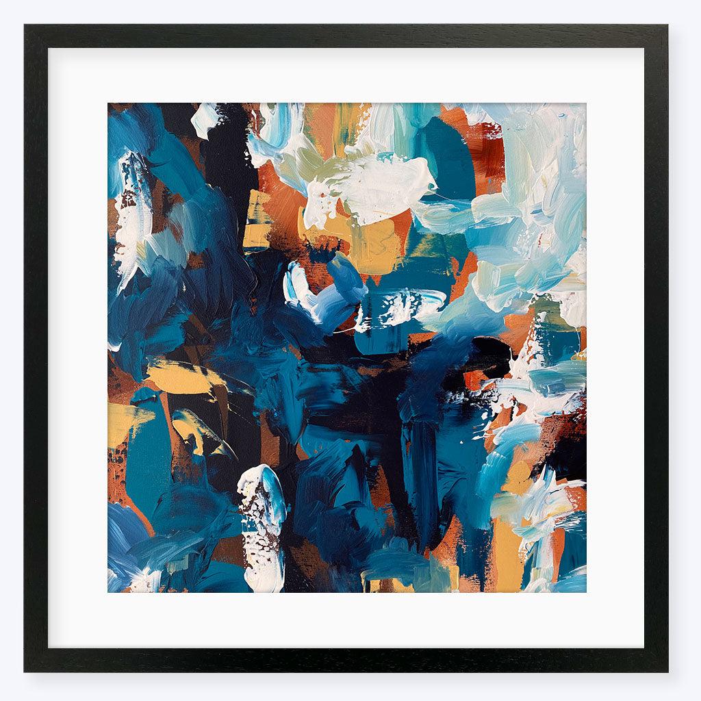 Midnight Blue Abstract Art Print - Black Frame - Abstract House