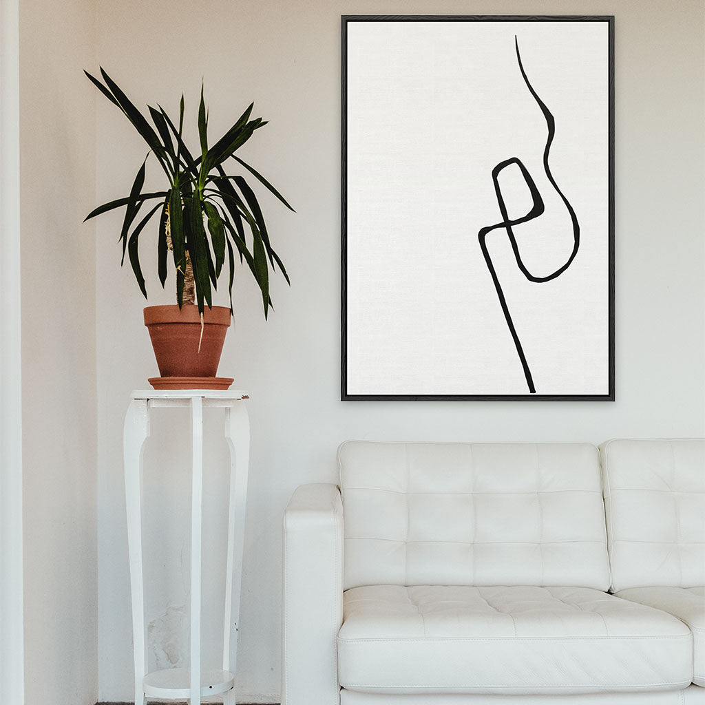 Modern Curly Line Framed Canvas Black Canvas Prints - Abstract House Edit alt text