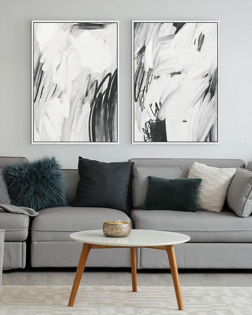 Abstract Wall Art Canvas Set Of 2 - White - Abstract House