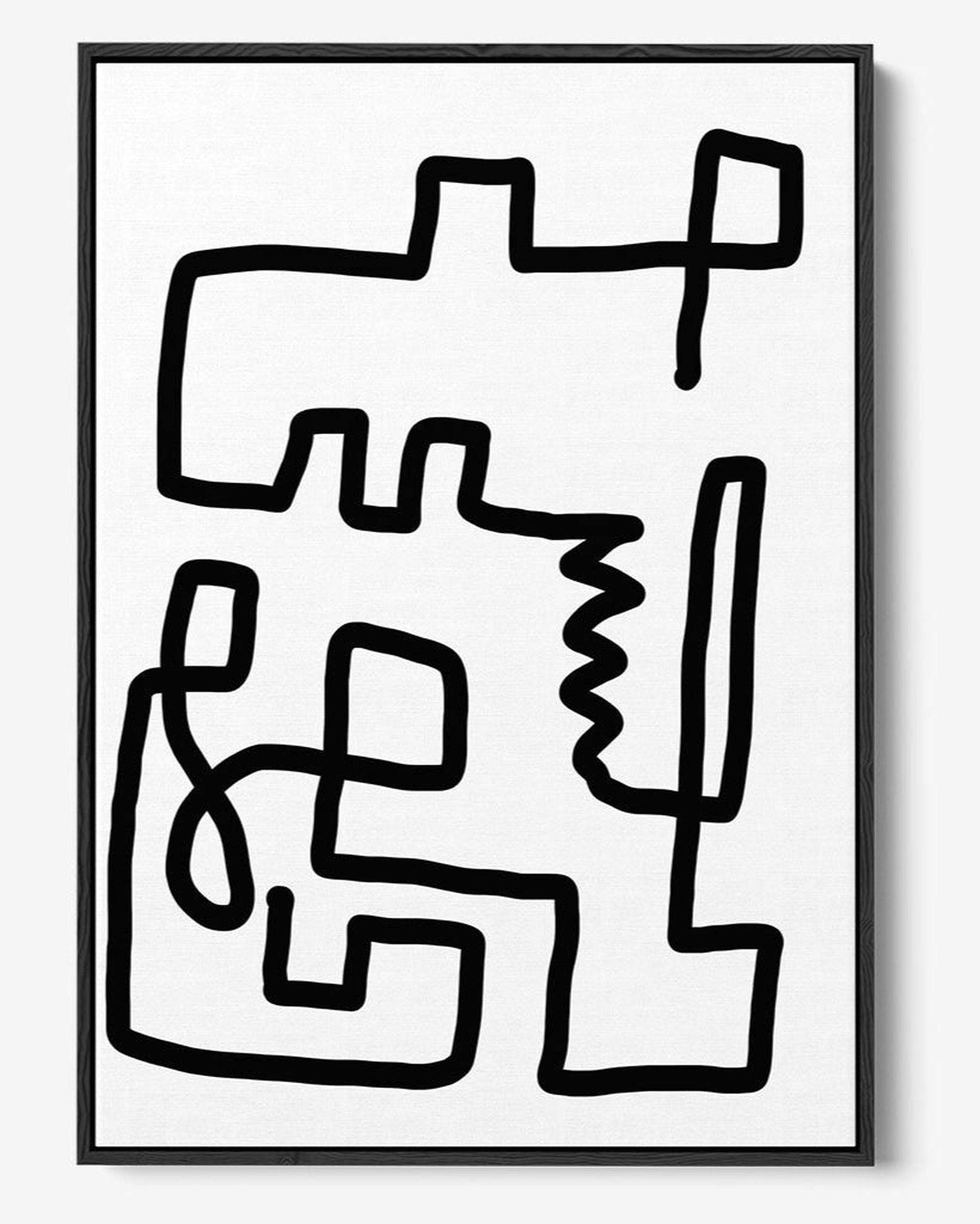 Labyrinth Line Framed Canvas - Black - Abstract House