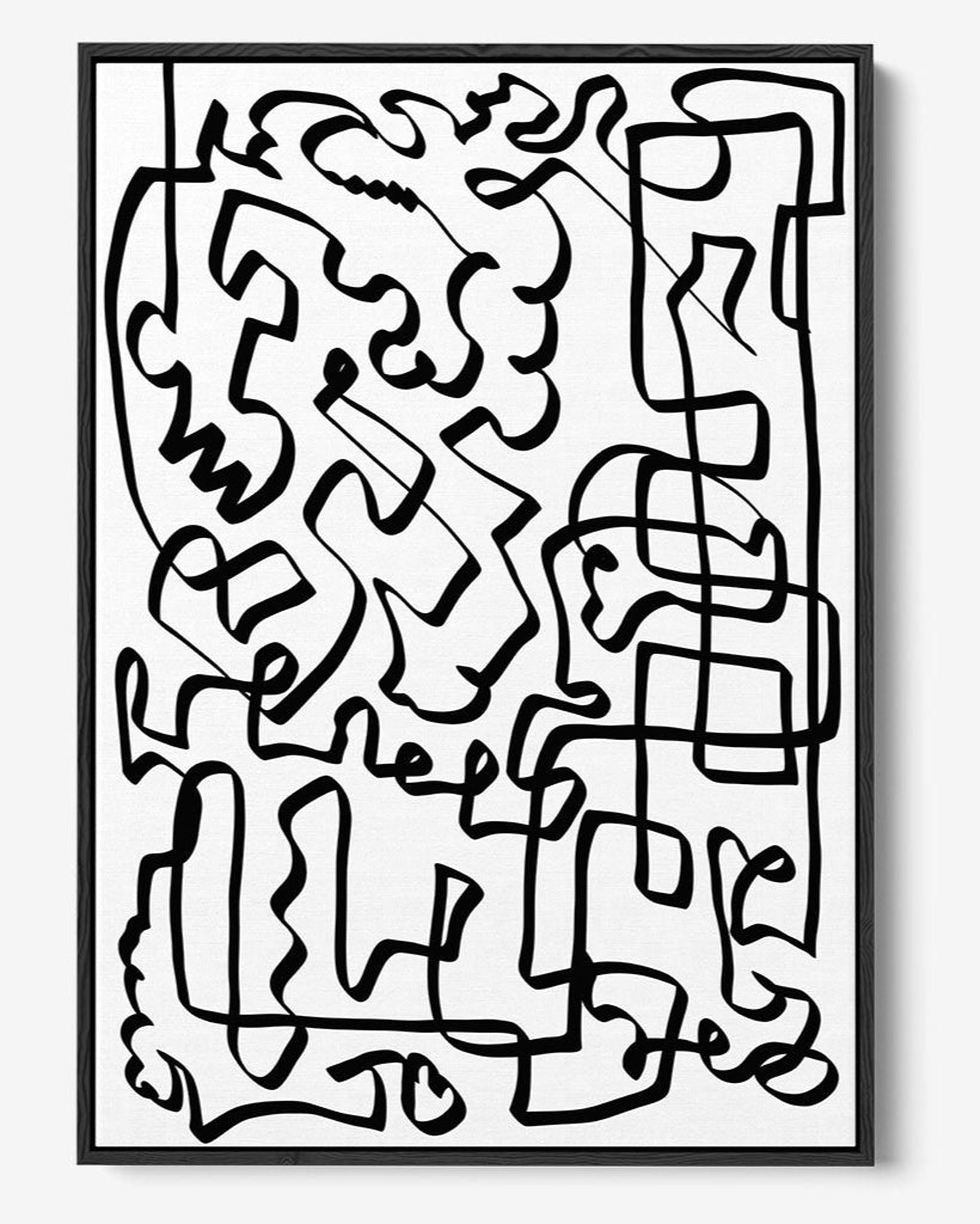 Lines Of The Maze Framed Canvas - Black - Abstract House