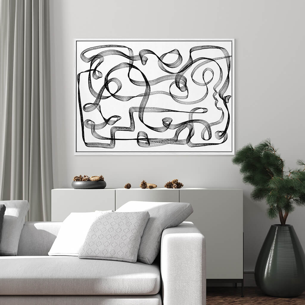 Dimensional Maze Lines Framed Canvas-framed-Canvas Prints-Abstract House