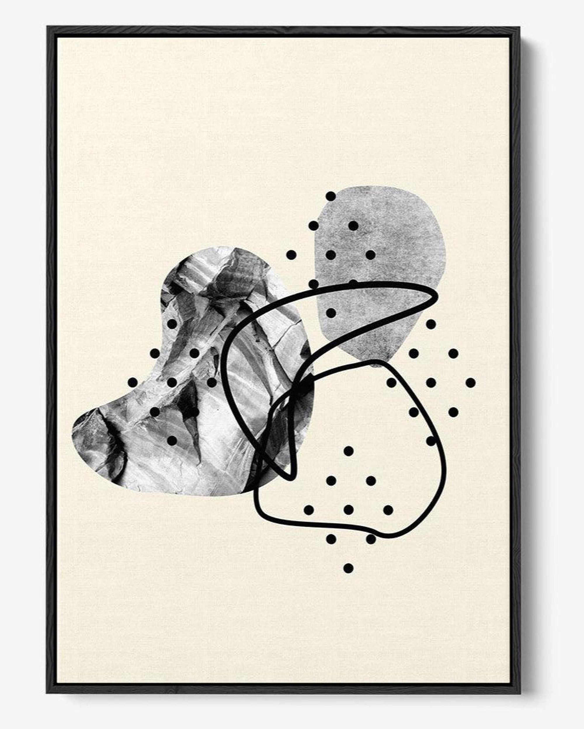 Abstract black and white artwork on a beige background