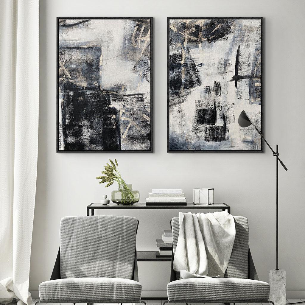 Abstract Marble Art Canvas Set Of 2 - Black - Abstract House