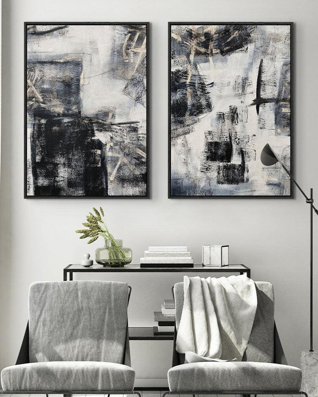 Abstract Marble Art Canvas Set Of 2 - Black - Abstract House