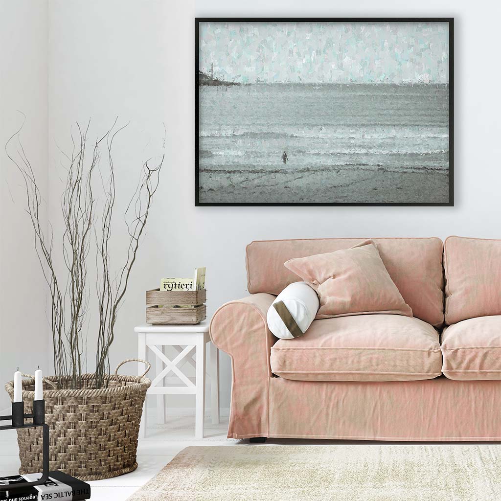 framed artwork hung in living room